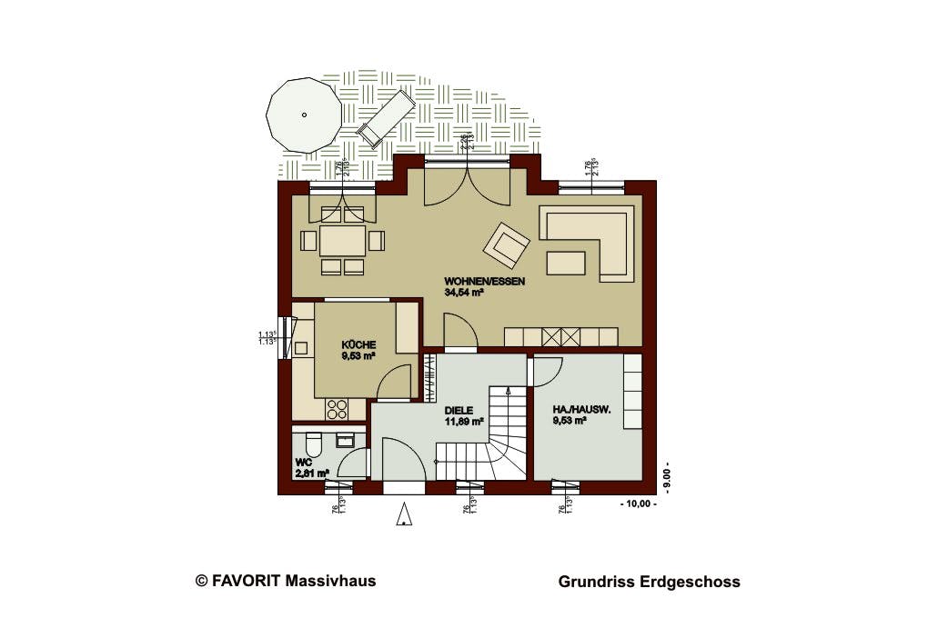 Massivhaus Noblesse 128 von FAVORIT Massivhaus Schlüsselfertig ab 322510€, Satteldach-Klassiker Grundriss 1