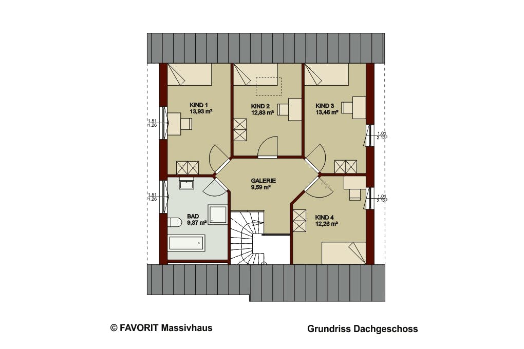 Massivhaus Noblesse 153 von FAVORIT Massivhaus Schlüsselfertig ab 347400€, Satteldach-Klassiker Grundriss 2