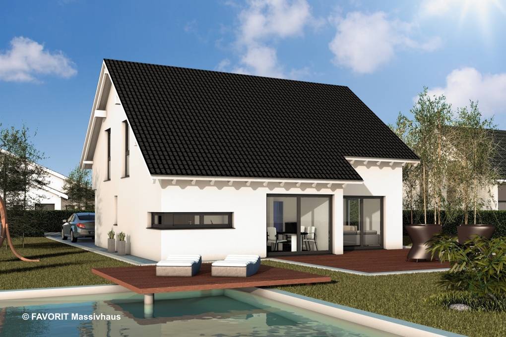 Massivhaus Noblesse 155 von FAVORIT Massivhaus Schlüsselfertig ab 342750€, Satteldach-Klassiker Außenansicht 1