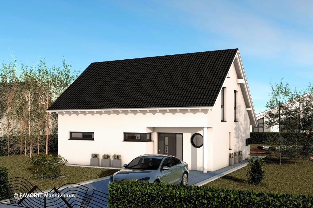 Massivhaus Noblesse 155 von FAVORIT Massivhaus Schlüsselfertig ab 342750€, Satteldach-Klassiker Außenansicht 2