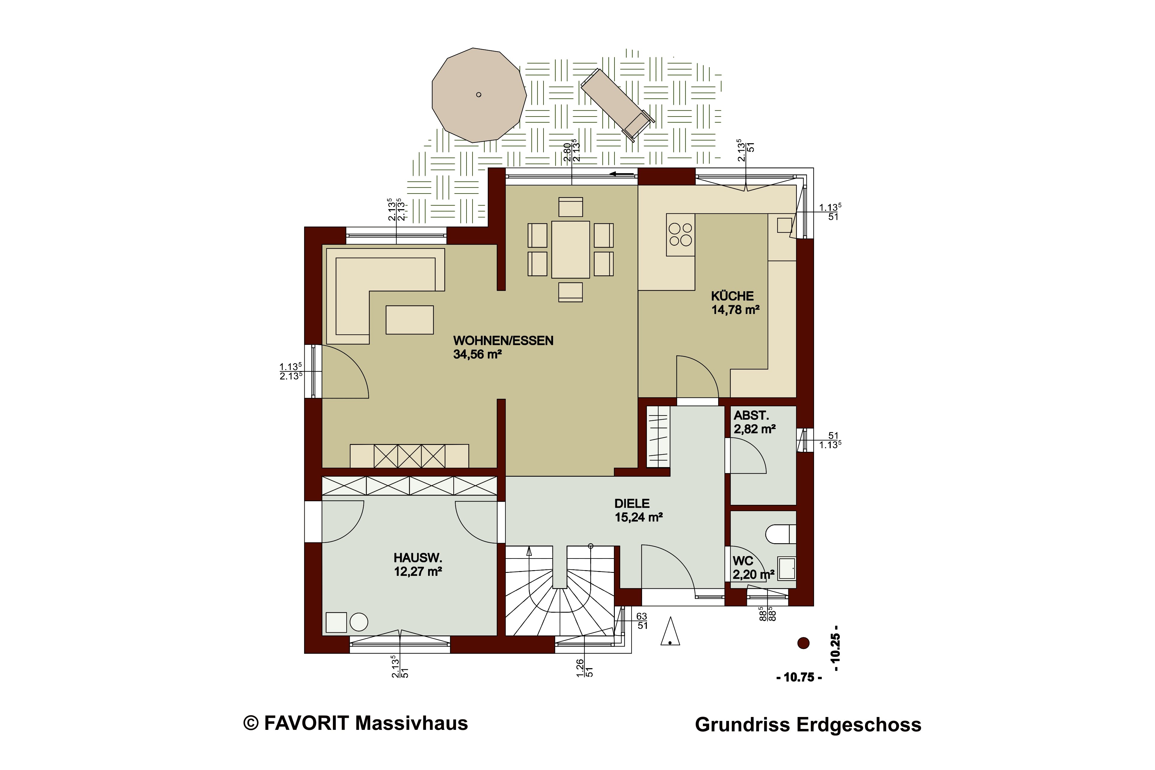 Massivhaus Noblesse 155 von FAVORIT Massivhaus Schlüsselfertig ab 342750€, Satteldach-Klassiker Grundriss 1