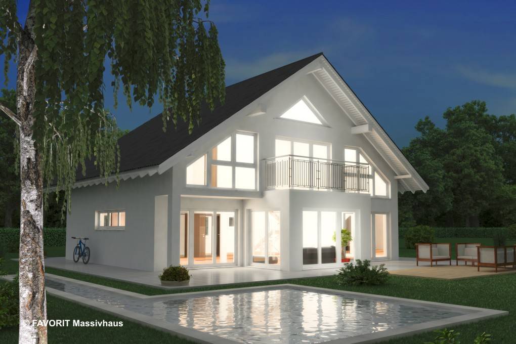 Massivhaus Noblesse 195 von FAVORIT Massivhaus Schlüsselfertig ab 443620€, Satteldach-Klassiker Außenansicht 1