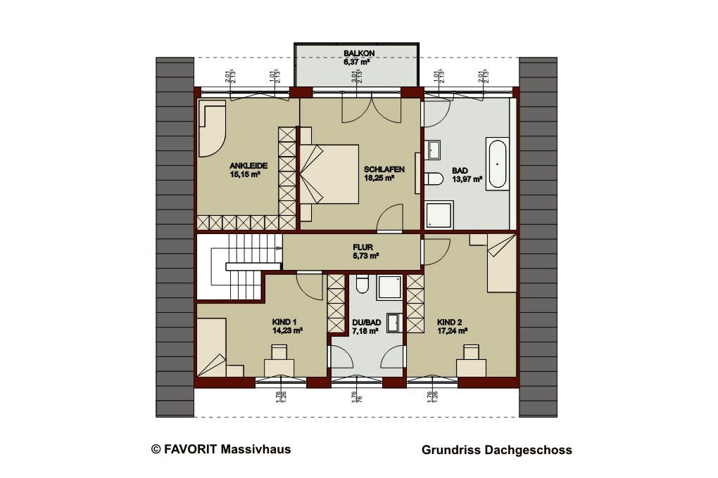 Massivhaus Noblesse 195 von FAVORIT Massivhaus Schlüsselfertig ab 443620€, Satteldach-Klassiker Grundriss 2