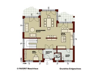 Massivhaus Noblesse 195 von FAVORIT Massivhaus Schlüsselfertig ab 443620€, Satteldach-Klassiker Grundriss 1