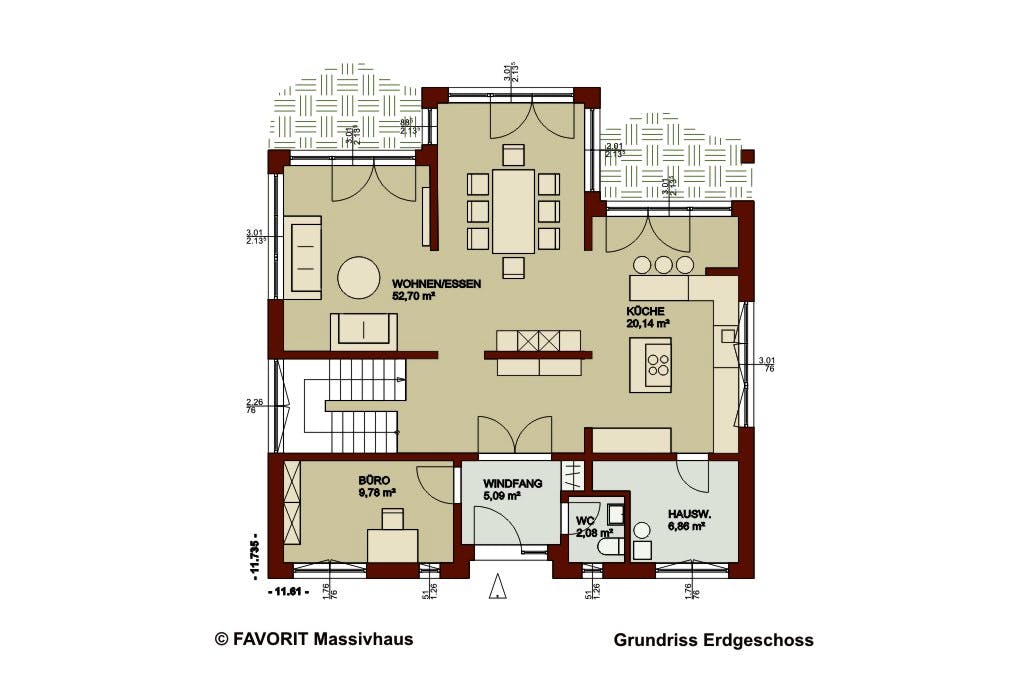 Massivhaus Noblesse 195 von FAVORIT Massivhaus Schlüsselfertig ab 443620€, Satteldach-Klassiker Grundriss 1