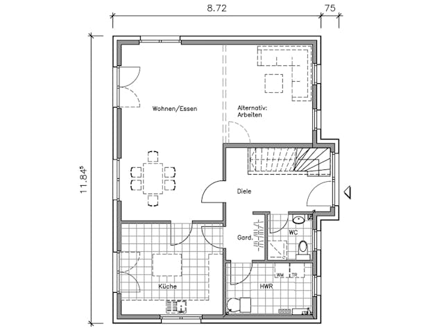 Massivhaus Friesenhaus FS-168 von NURDA-Hausbau Schlüsselfertig ab 298800€, Satteldach-Klassiker Grundriss 1