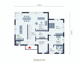 Fertighaus Musterhaus Günzburg von OKAL Haus Schlüsselfertig ab 664900€, Satteldach-Klassiker Grundriss 1