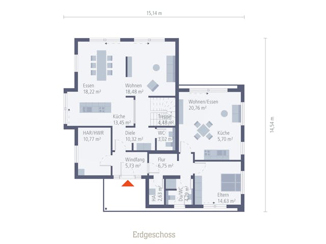 Fertighaus Musterhaus Langenhagen von OKAL Haus Schlüsselfertig ab 671900€, Satteldach-Klassiker Grundriss 1