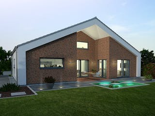 Fertighaus Musterhaus Stelle von OKAL Haus Schlüsselfertig ab 429900€, Bungalow Außenansicht 1