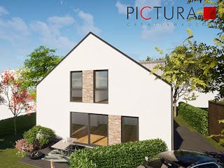 Massivhaus Einfamilienhaus Satteldach mit Gaube von PICTURA creativhaus Schlüsselfertig ab 480000€, Außenansicht 2