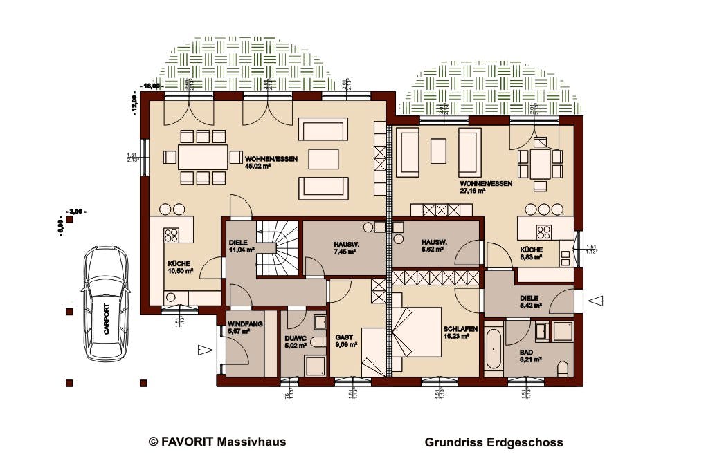 Massivhaus Premium 165/71 von FAVORIT Massivhaus Schlüsselfertig ab 617900€, Stadtvilla Grundriss 1