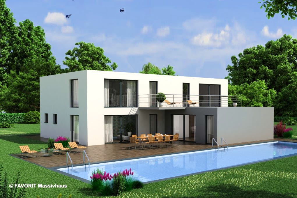 Massivhaus Premium 171/78 von FAVORIT Massivhaus Schlüsselfertig ab 585630€, Cubushaus Außenansicht 1