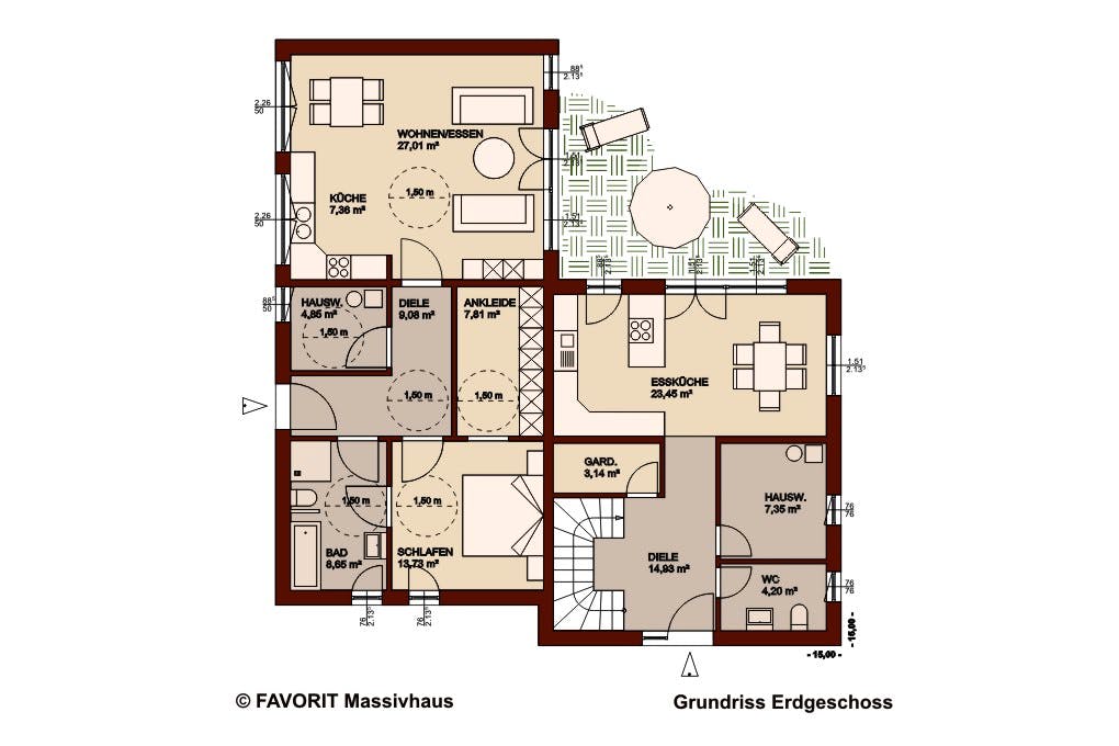 Massivhaus Premium 171/78 von FAVORIT Massivhaus Schlüsselfertig ab 585630€, Cubushaus Grundriss 1