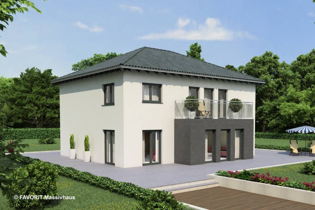 Massivhaus Premium 92/93 von FAVORIT Massivhaus Schlüsselfertig ab 444190€, Stadtvilla Außenansicht 1