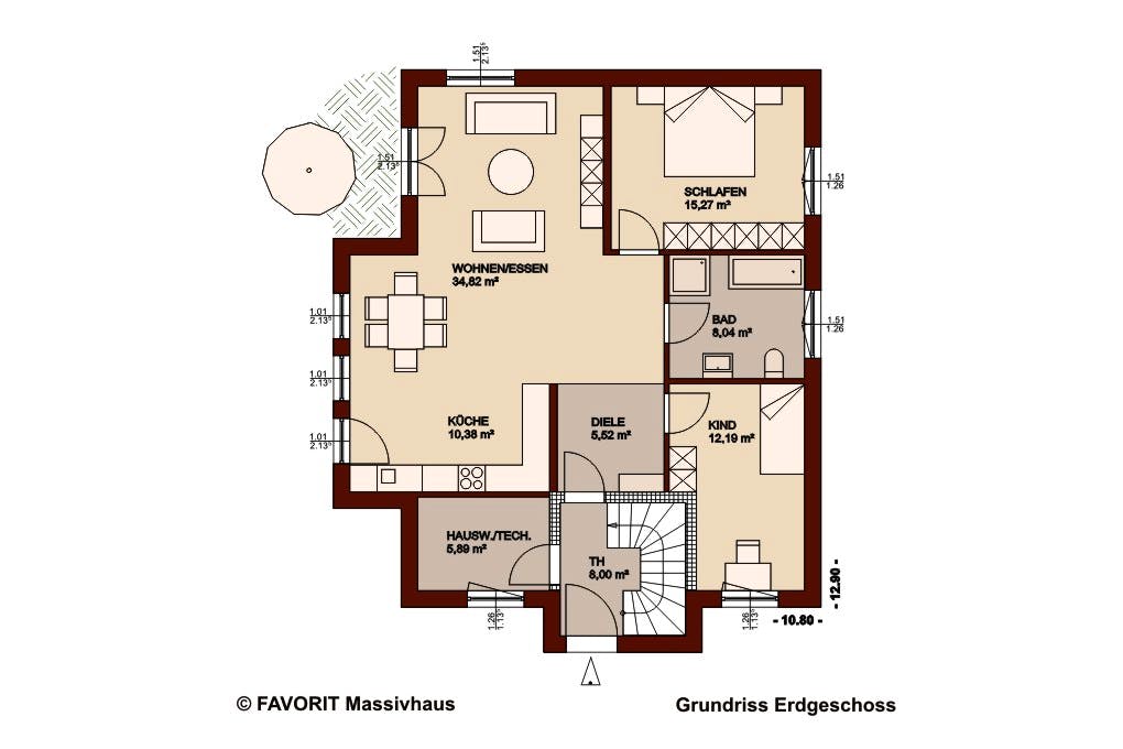 Massivhaus Premium 92/93 von FAVORIT Massivhaus Schlüsselfertig ab 444190€, Stadtvilla Grundriss 1