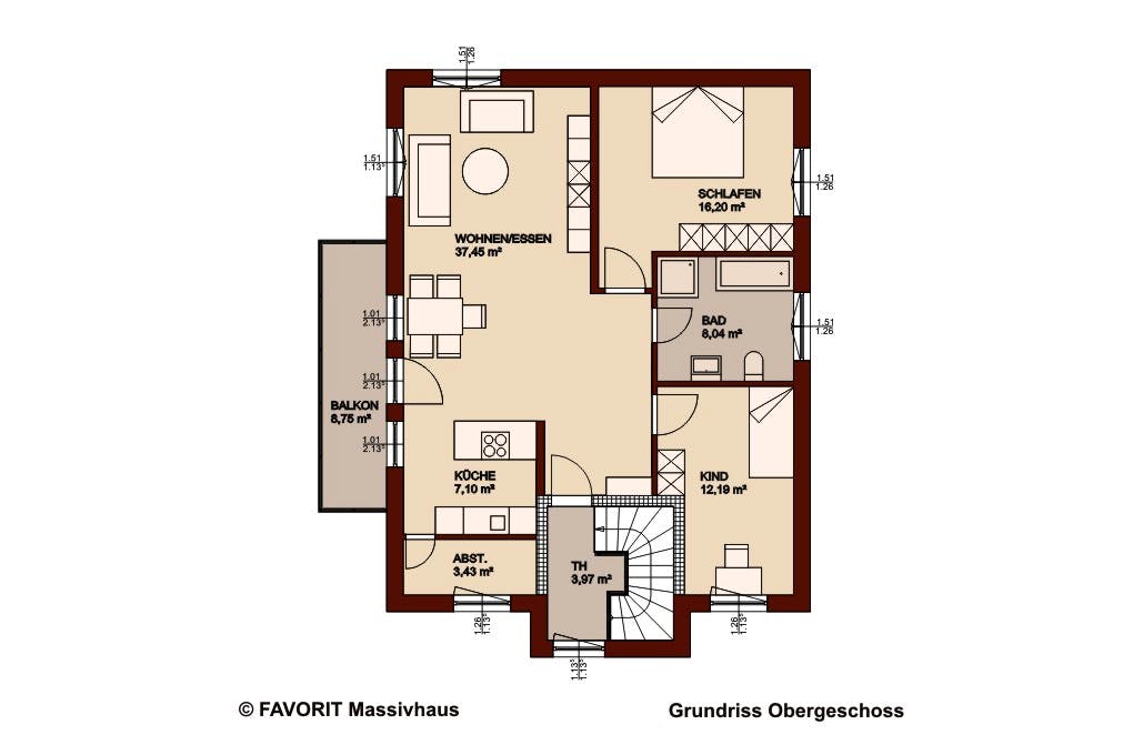 Massivhaus Premium 92/93 von FAVORIT Massivhaus Schlüsselfertig ab 444190€, Stadtvilla Grundriss 2