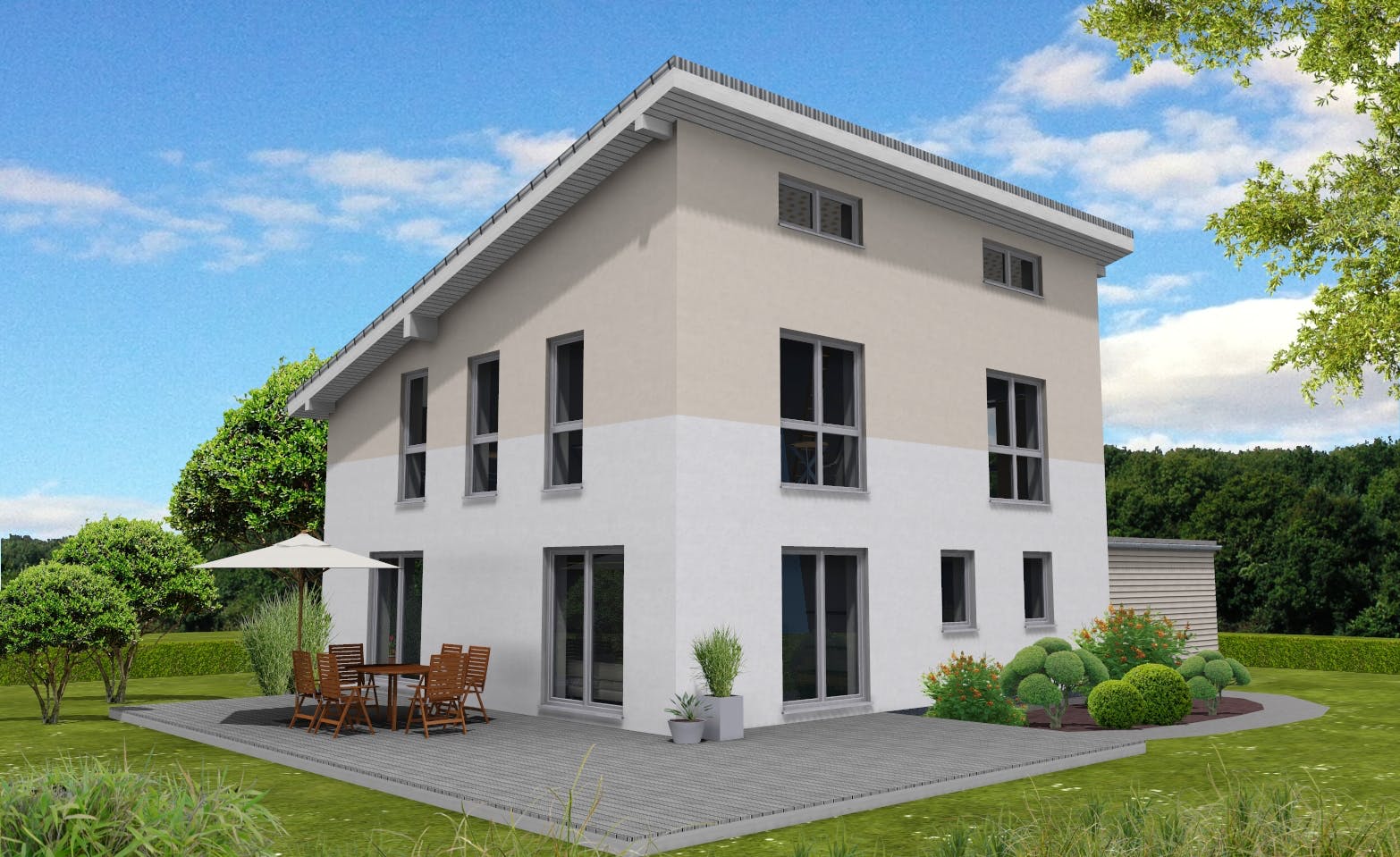 Fertighaus Pulthaus 159 von Suckfüll Energiesparhaus Schlüsselfertig ab 375250€, Pultdachhaus Außenansicht 1