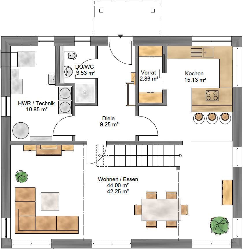 Fertighaus Pulthaus 167 von Suckfüll Energiesparhaus Schlüsselfertig ab 389350€, Pultdachhaus Grundriss 1