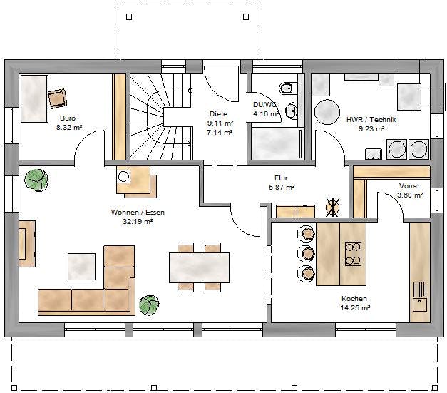 Fertighaus Pulthaus 169 von Suckfüll Energiesparhaus Schlüsselfertig ab 419900€, Pultdachhaus Grundriss 1