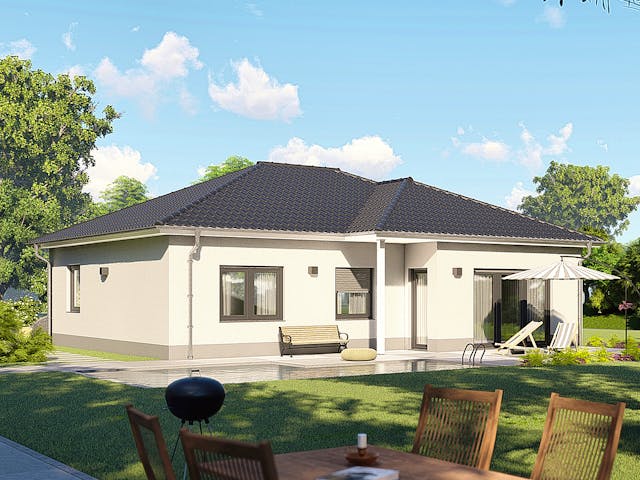 Massivhaus Cannes von P & P Massivhaus Schlüsselfertig ab 259000€, Bungalow Außenansicht 1
