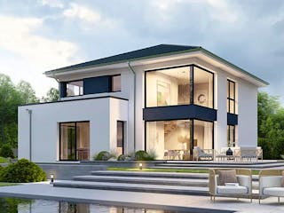 Massivhaus München von P & P Massivhaus Schlüsselfertig ab 410000€, Stadtvilla Außenansicht 2