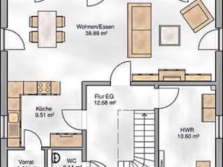 Massivhaus Trento von P & P Massivhaus Schlüsselfertig ab 299000€, Satteldach-Klassiker Grundriss 1