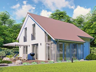 Massivhaus Verona von P & P Massivhaus Schlüsselfertig ab 309500€, Satteldach-Klassiker Außenansicht 1