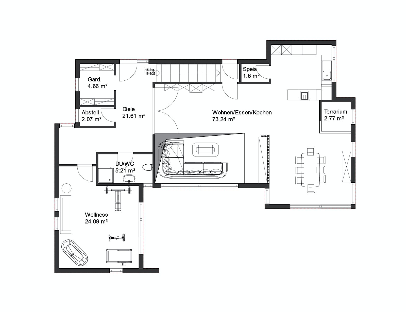 Fertighaus Ibiza von Rems-Murr-Holzhaus Schlüsselfertig ab 630000€, Pultdachhaus Grundriss 1