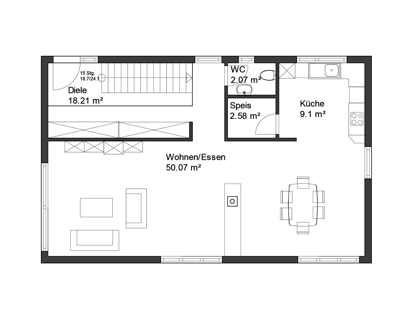 Fertighaus Korntal von Rems-Murr-Holzhaus Schlüsselfertig ab 454000€, Satteldach-Klassiker Grundriss 1