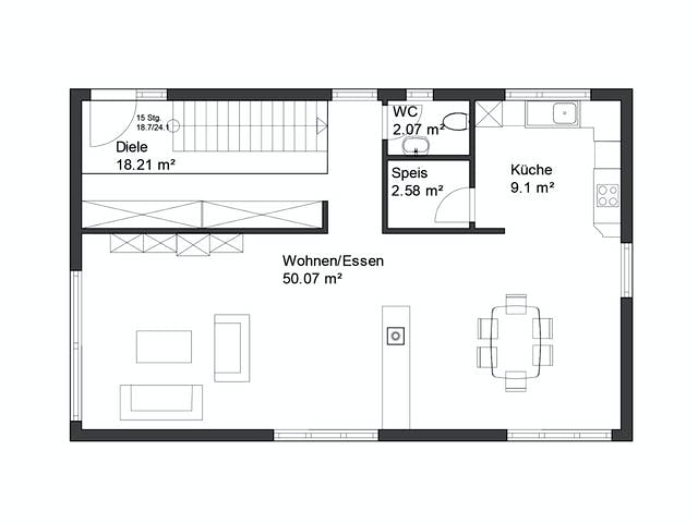 Fertighaus Korntal von Rems-Murr-Holzhaus Schlüsselfertig ab 454000€, Satteldach-Klassiker Grundriss 1