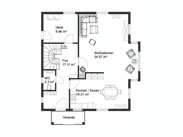 Blockhaus Oedheim von Rems-Murr-Holzhaus Schlüsselfertig ab 453000€, Blockhaus Grundriss 1