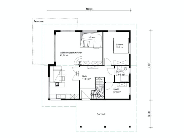 Blockhaus Schwalbenflug von Rems-Murr-Holzhaus Schlüsselfertig ab 470000€, Satteldach-Klassiker Grundriss 1