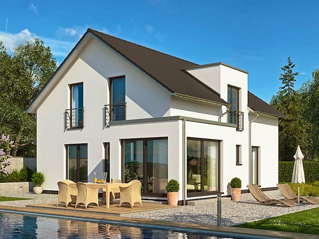 Fertighaus CLOU 156 von RENSCH-HAUS Schlüsselfertig ab 389651€, Satteldach-Klassiker Außenansicht 1