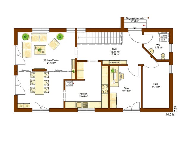 Fertighaus CLOU 166 von RENSCH-HAUS Schlüsselfertig ab 395620€, Satteldach-Klassiker Grundriss 1