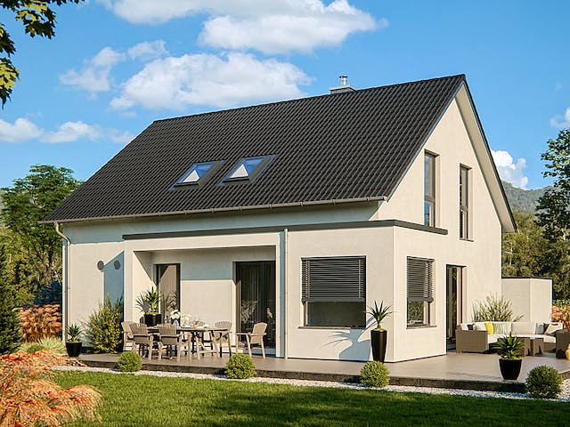 Fertighaus Life 150 von RENSCH-HAUS Schlüsselfertig ab 385718€, Satteldach-Klassiker Außenansicht 1