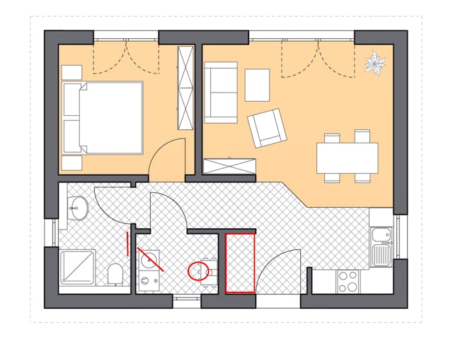Massivhaus Minimassiv-Haus Hiddensee von ROTH MASSIVHAUS Schlüsselfertig ab 180700€, Bungalow Grundriss 1