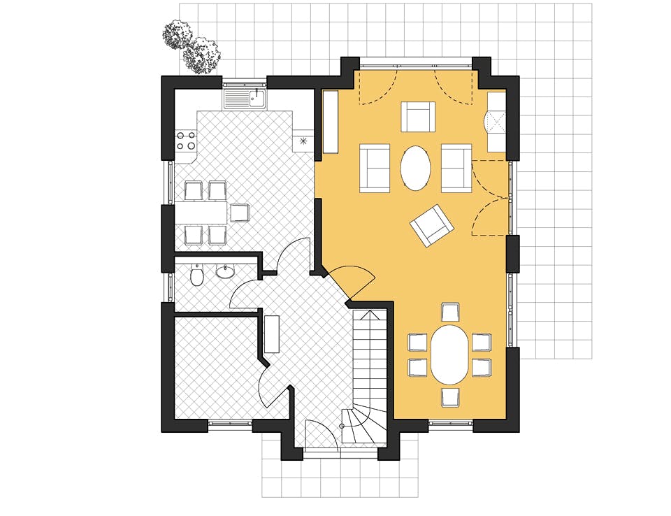 Massivhaus Landhaus 142 von ROTH-MASSIVHAUS Schlüsselfertig ab 277900€, Satteldach-Klassiker Grundriss 1