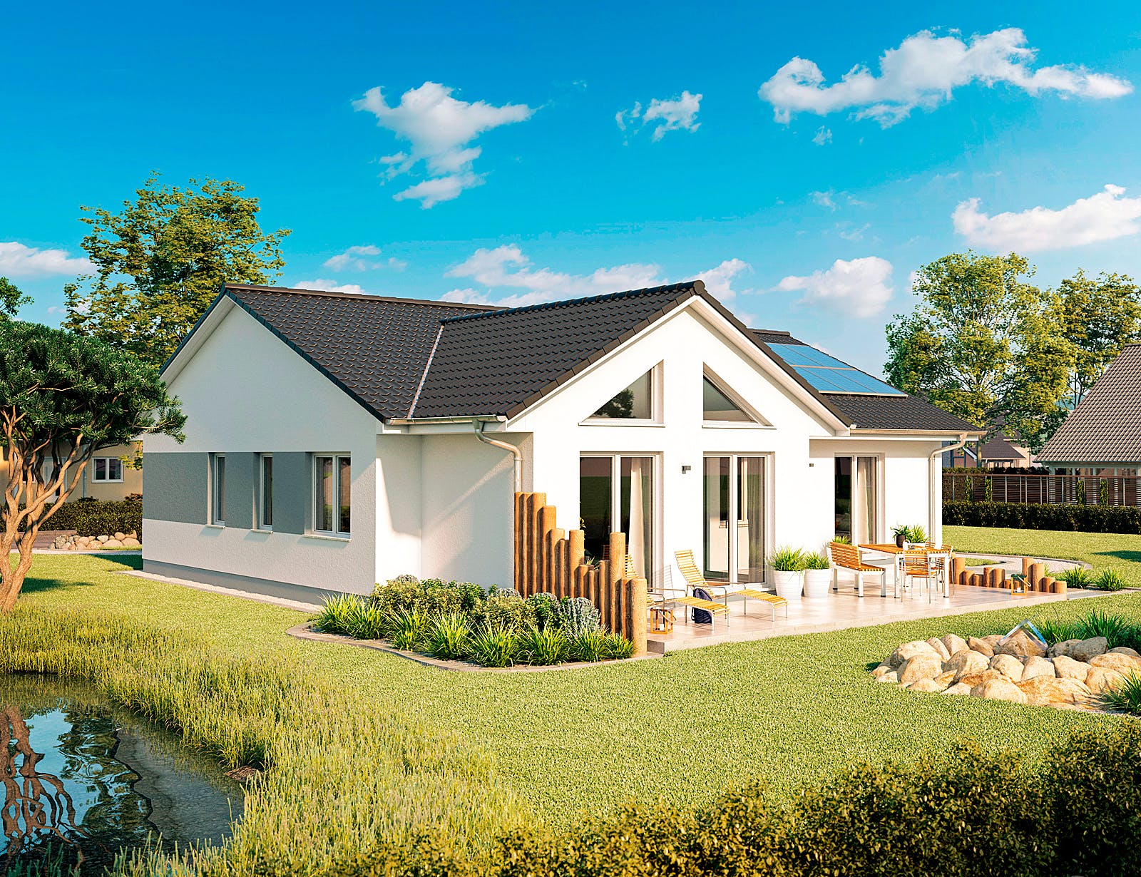 Massivhaus Bungalow Usedom von ROTH-MASSIVHAUS Schlüsselfertig ab 341000€, Bungalow Außenansicht 1