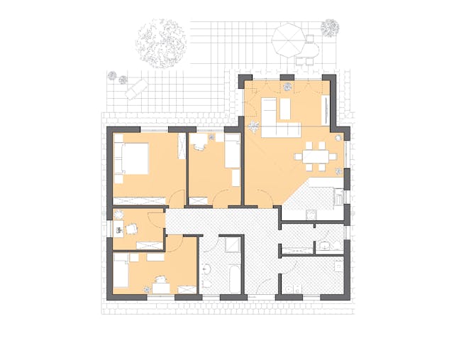 Massivhaus Bungalow Usedom von ROTH MASSIVHAUS Schlüsselfertig ab 341000€, Bungalow Grundriss 1