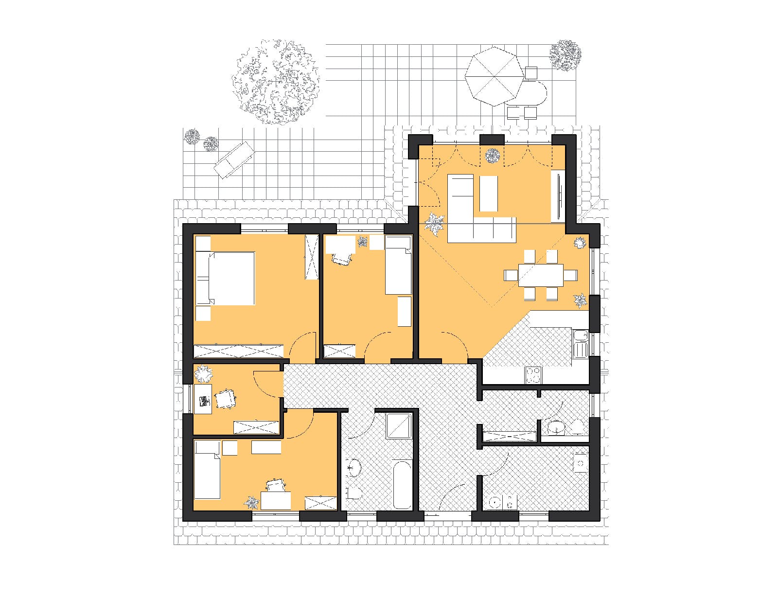 Massivhaus Bungalow Usedom von ROTH-MASSIVHAUS Schlüsselfertig ab 341000€, Bungalow Grundriss 1