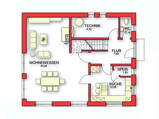 Massivhaus Modern von Rothdach, Satteldach-Klassiker Grundriss 1