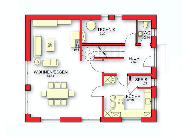 Massivhaus Modern von Rothdach, Satteldach-Klassiker Grundriss 1