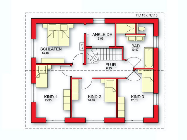 Massivhaus Modern von Rothdach, Satteldach-Klassiker Grundriss 2