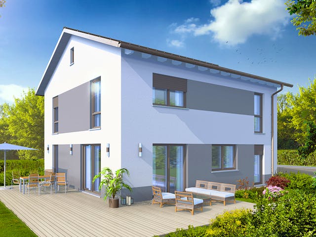 Massivhaus Jasmin von R+S Immobilien Schlüsselfertig ab 455000€, Satteldach-Klassiker Außenansicht 1