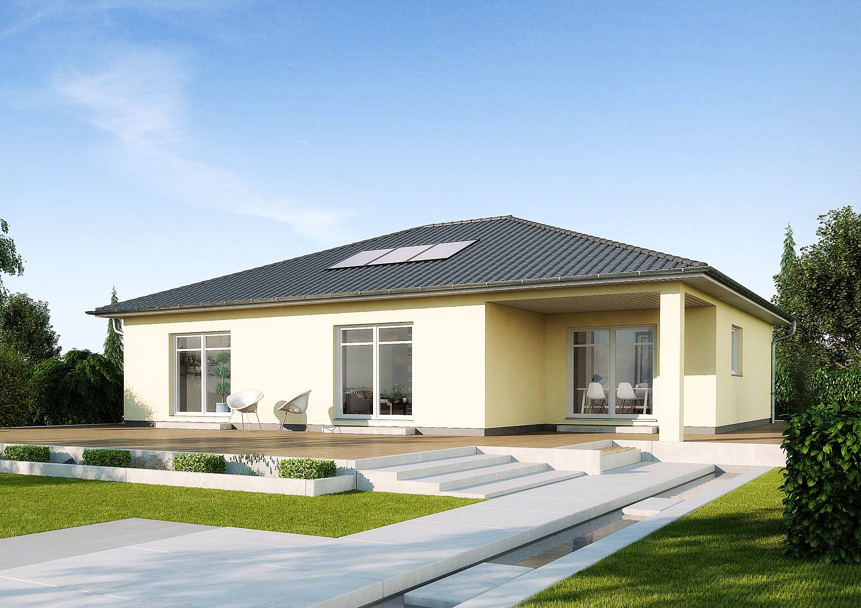 Fertighaus Savoyen von GUSSEK HAUS Schlüsselfertig ab 324900€, Bungalow Außenansicht 1