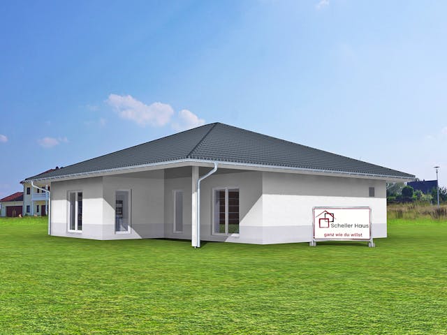 Fertighaus Aktionshaus Bungalow von Scheller-Haus Schlüsselfertig ab 313295€, Bungalow Außenansicht 1