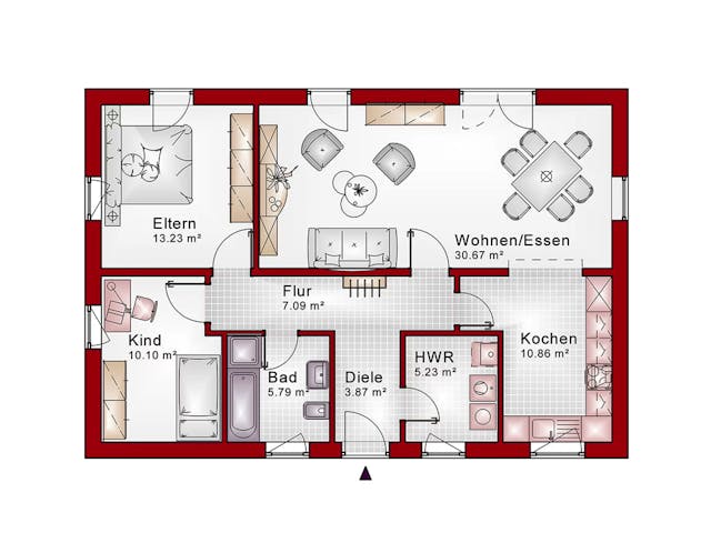 Massivhaus Bungalow Pure-Line 1 von Schneider Massivhaus, Bungalow Grundriss 1