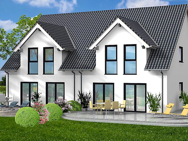 Massivhaus Doppelhaus DUO-Line 2 von Schneider Massivhaus, Satteldach-Klassiker Außenansicht 1