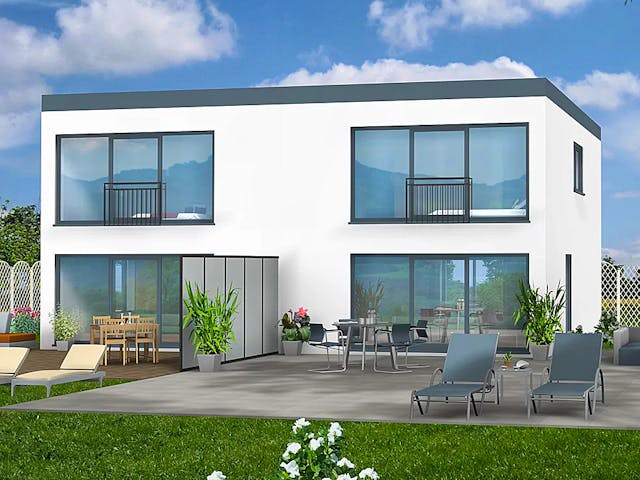 Massivhaus Doppelhaus DUO-Line 36 von Schneider Massivhaus, Cubushaus Außenansicht 1