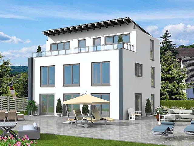 Massivhaus Pultdachhaus Trend-Line 48 von Schneider Massivhaus, Pultdachhaus Außenansicht 1